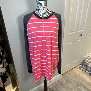 Pink and white stripped with gray long sleeves.